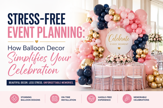 Elegant balloon decor setup for a stress-free event celebration banner