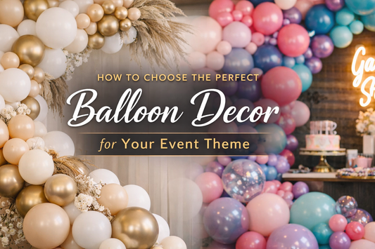 Elegant balloon decor with neutral arch and colorful backdrop for event themes