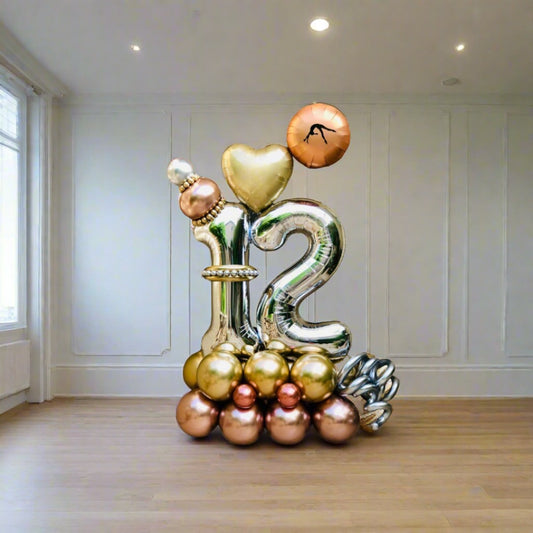 Birthday Bliss balloon display with heart and star, personalized message in vibrant colors