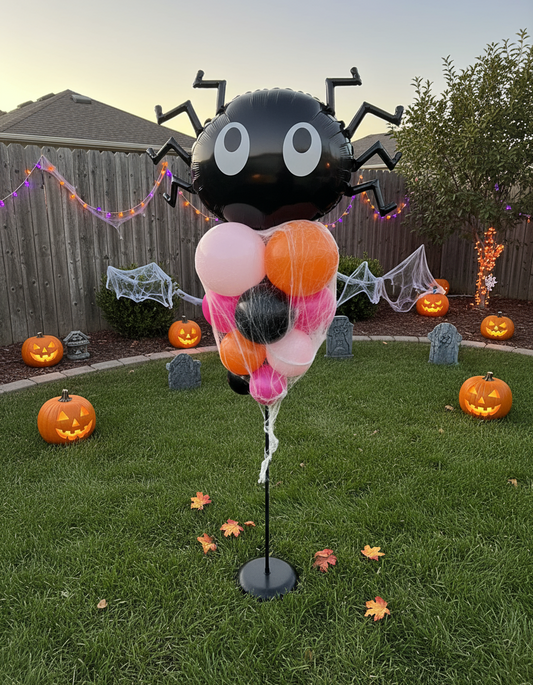 Metallic spider with colorful balloons 